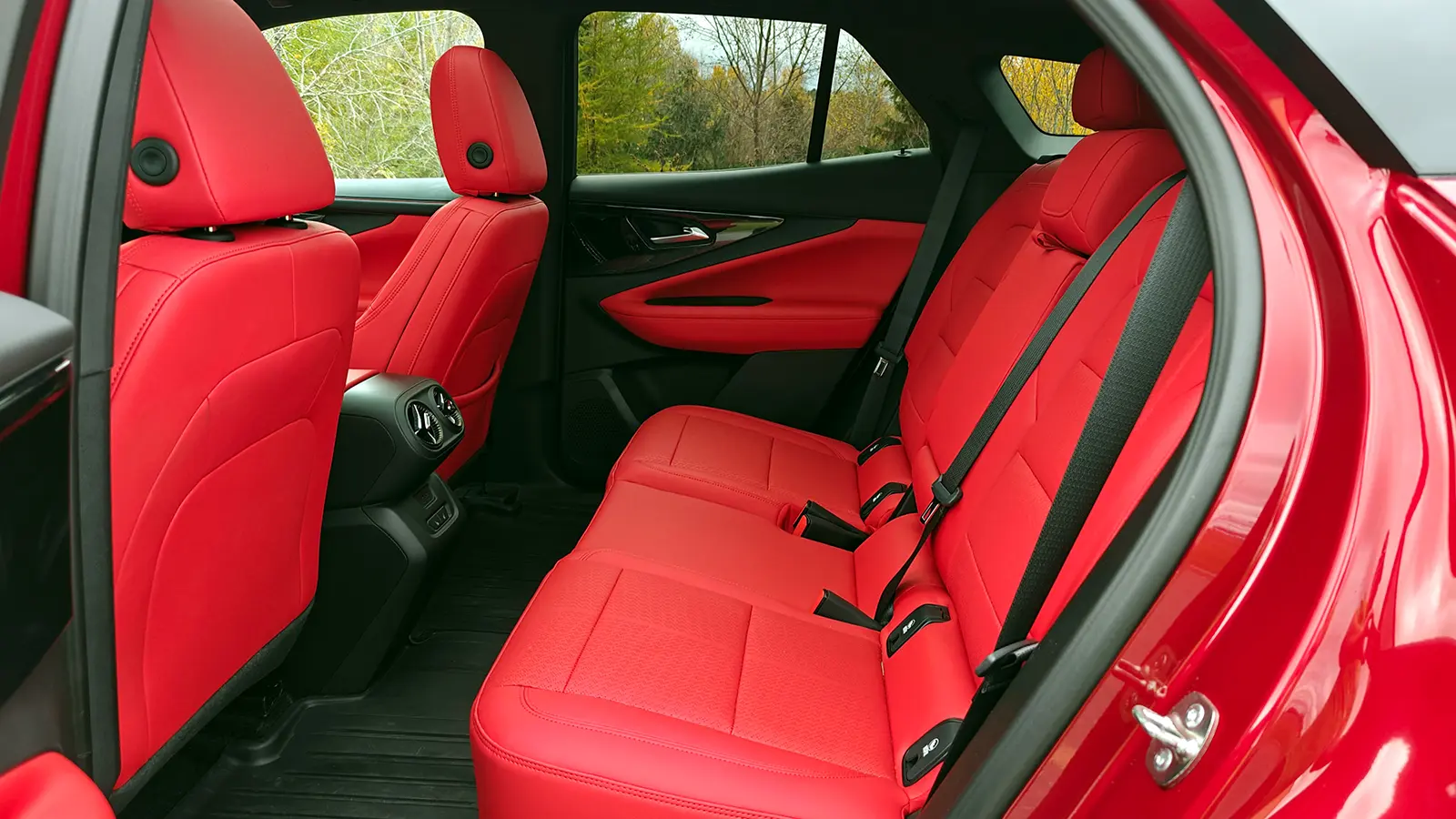 A red 2025 Chevrolet Blazer SS interior rear seat view