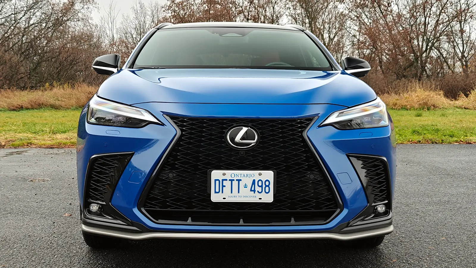 A blue 2026 Lexus NX 350h F Sport front view