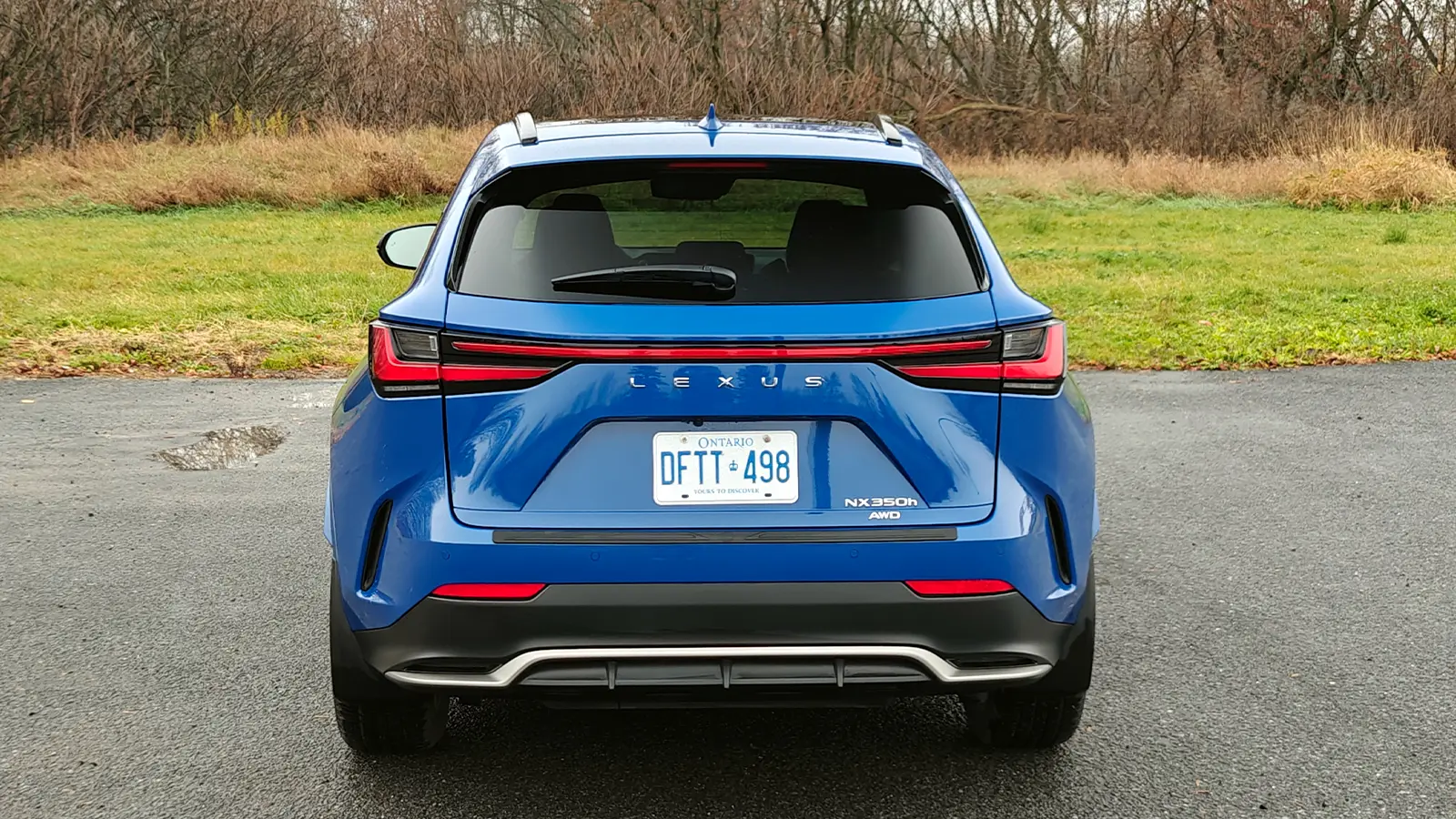 A blue 2026 Lexus NX 350h F Sport rear view