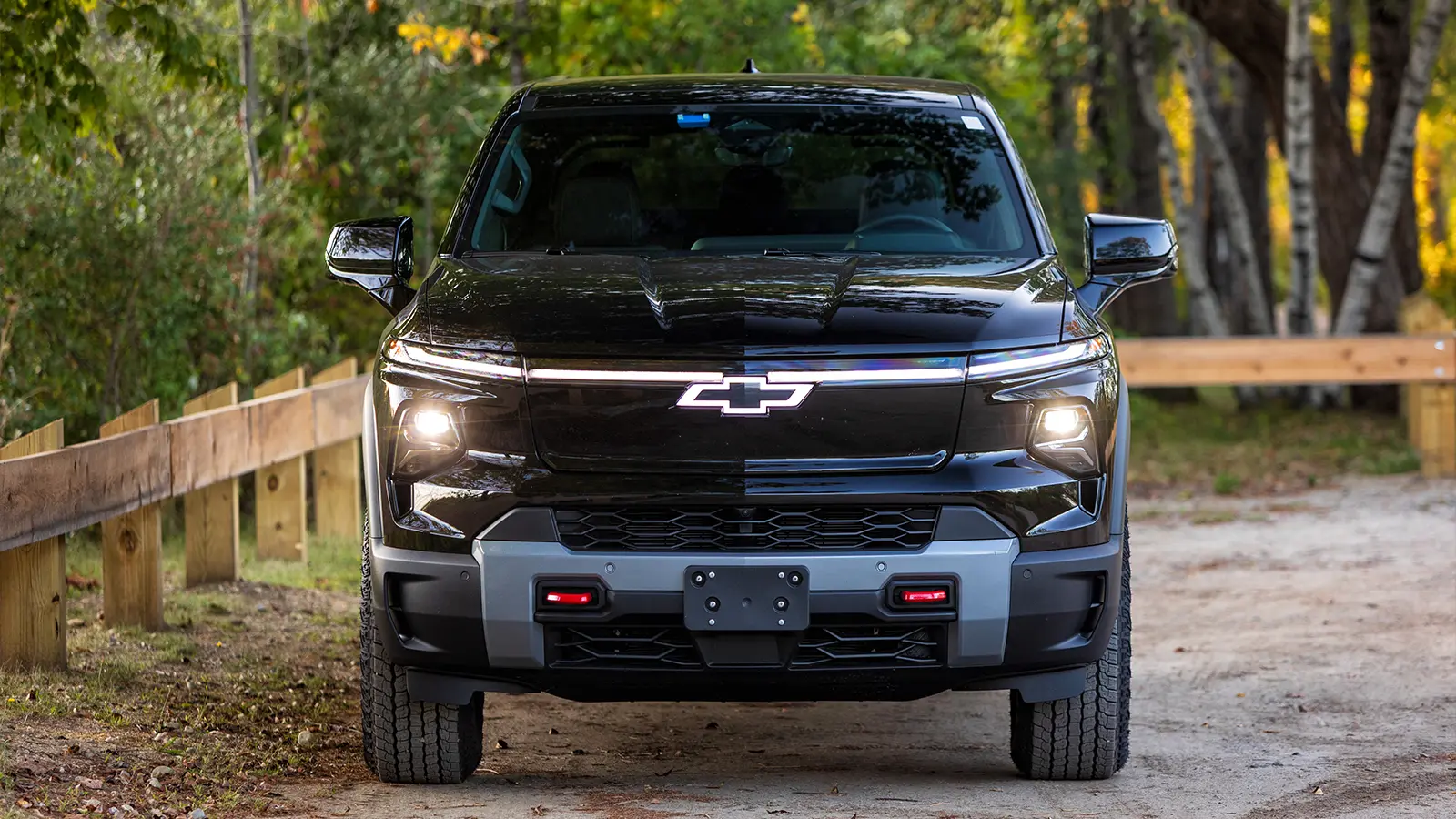 A 2026 Chevrolet Silverado EV trail boss nose view