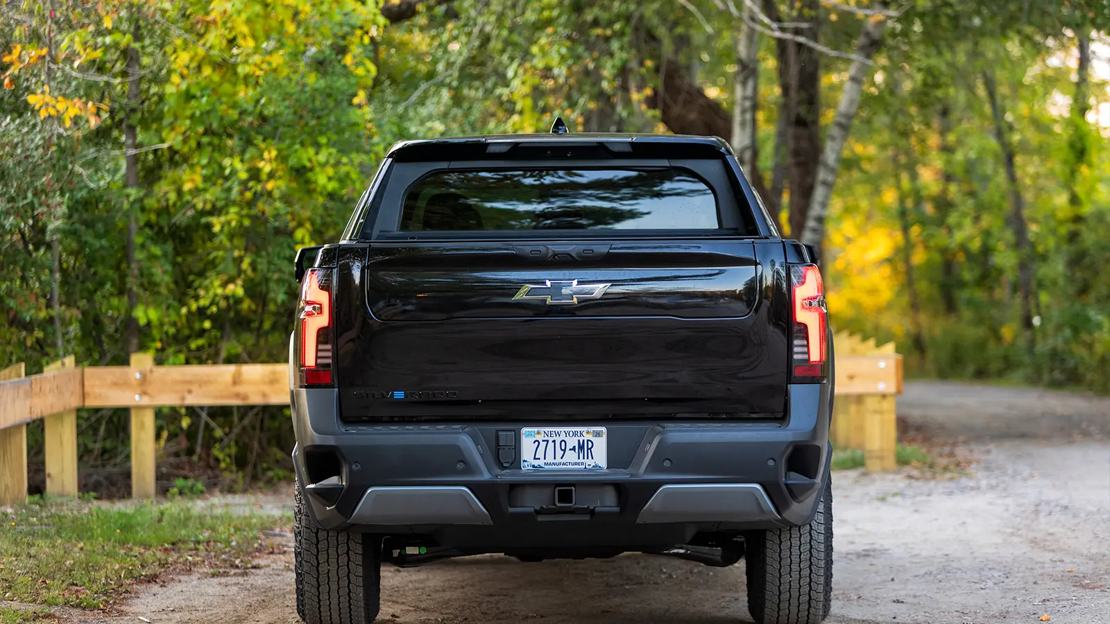 A 2026 Chevrolet Silverado EV trail boss rear view
