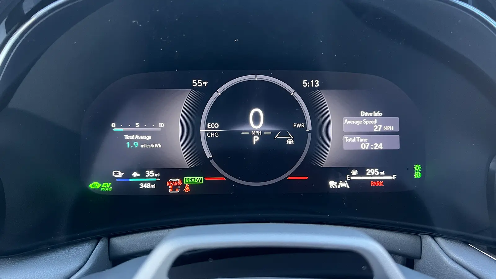 A red 2026 Lexus TX 550h+ PHEV speedometer view