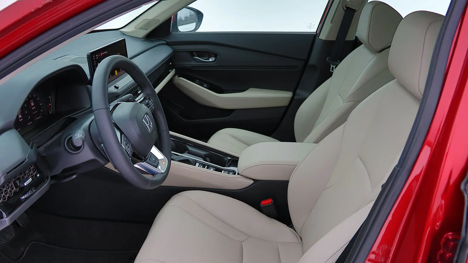 A red 2026 Honda Accord Hybrid's drivers side view interior