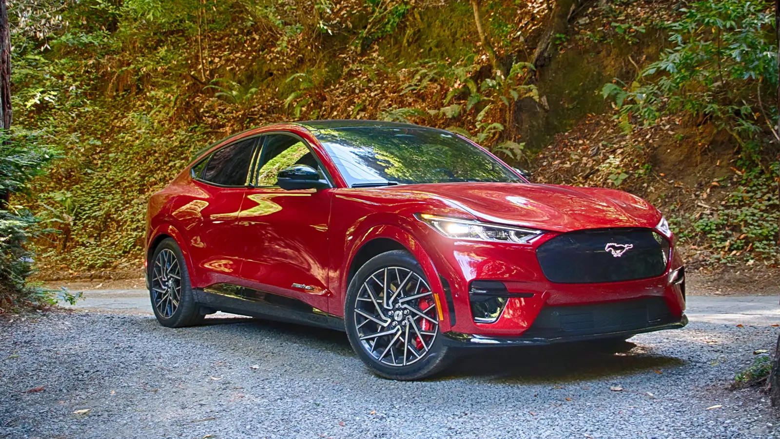 A red 2026 Ford Mustang Mach E driver