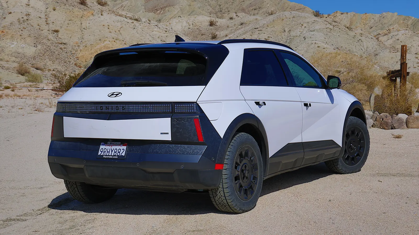 A 2026 white Hyundai Ioniq 5 front three quarter rear view
