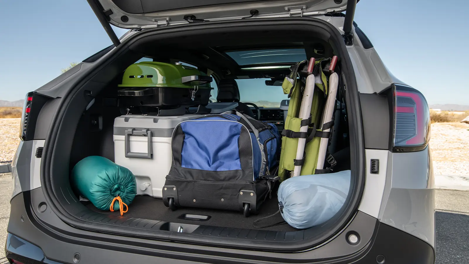 A gray 2026 Kia Sportage interior cargo trunk view