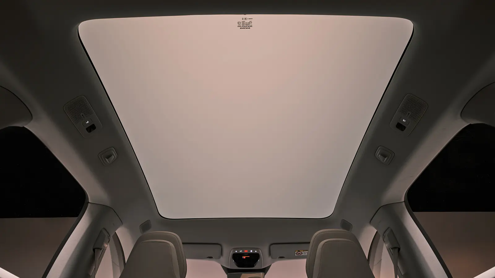 A dark gray 2027 Volvo EX60 interior moon roof