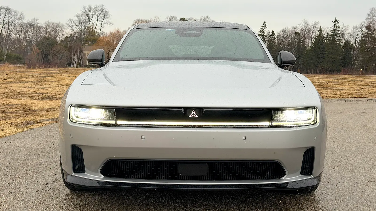 A silver 2026 Dodge Charger Daytona EV - nose view