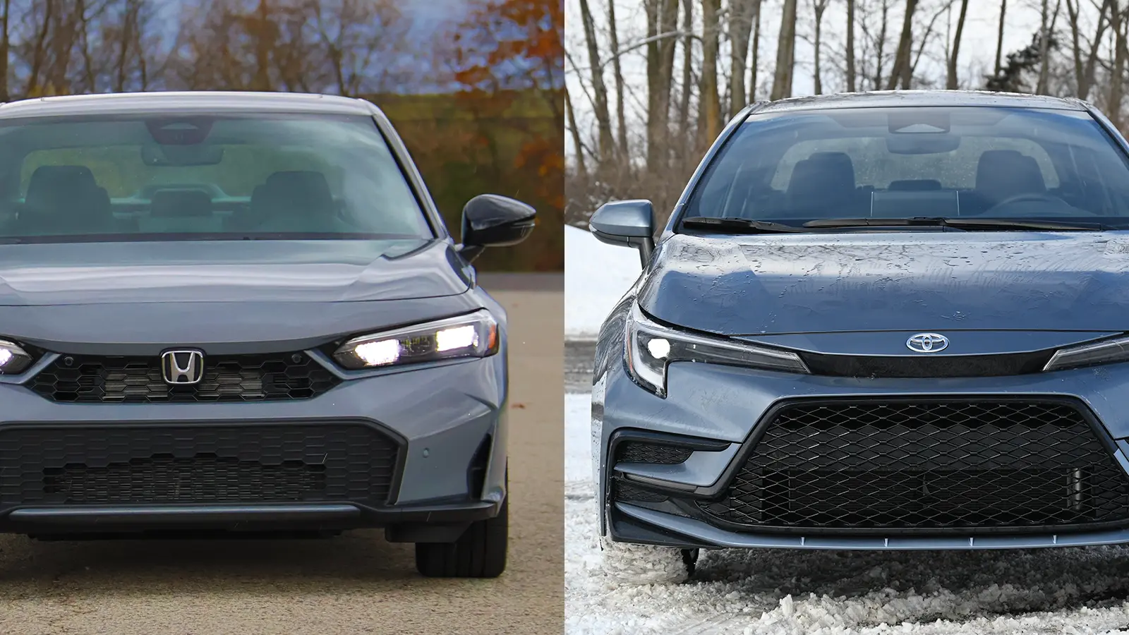 Una foto cara a cara del Honda Civic hybrid 2026 y el Toyota corolla hybrid 2026