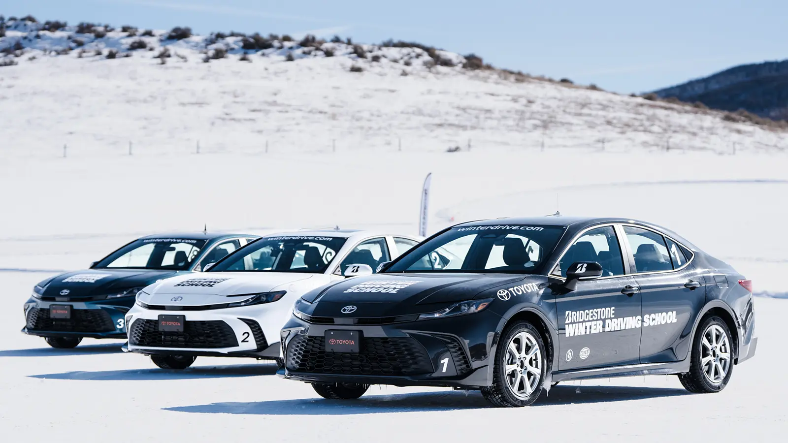 2026 Toyota Camry's from Bridgestones Winter driving school lined-up