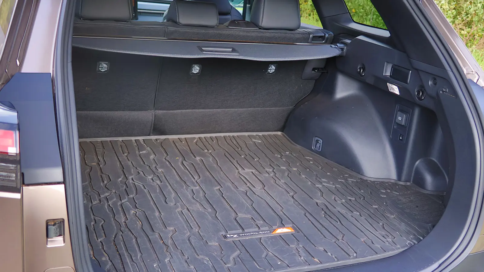 A 2026 Toyota bZ Woodland in the forest cargo view