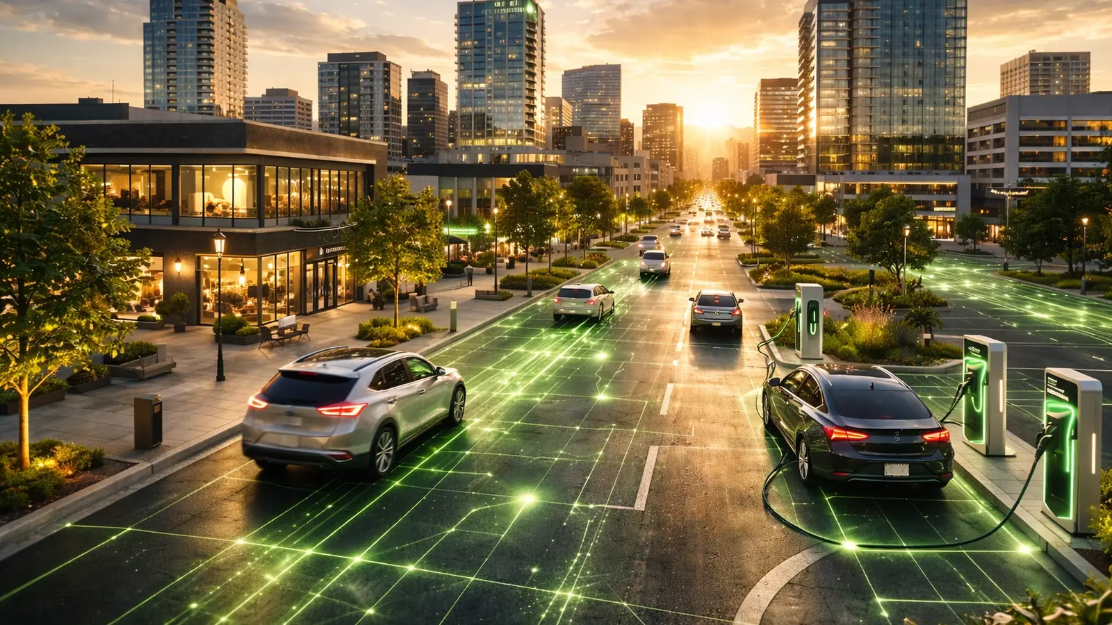 EV electric grid in a downtown city