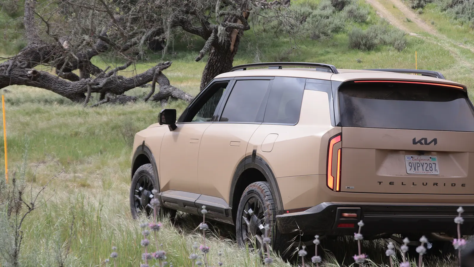 A 2027 Kia Telluride three quarter rear view