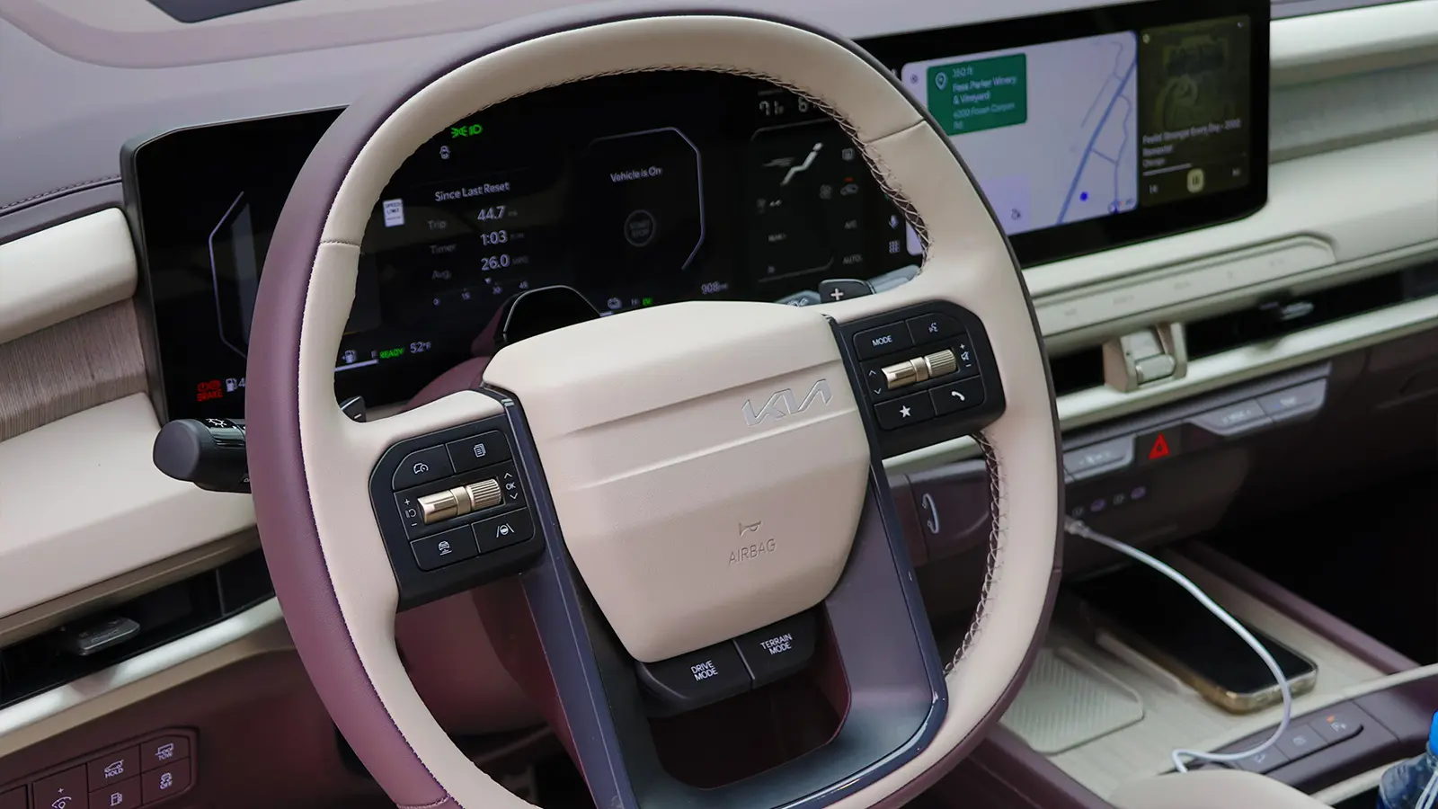 A 2027 Kia Telluride interior driver HUD side view 