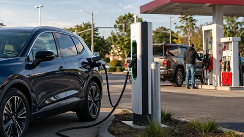 A gas station and an ev charging station
