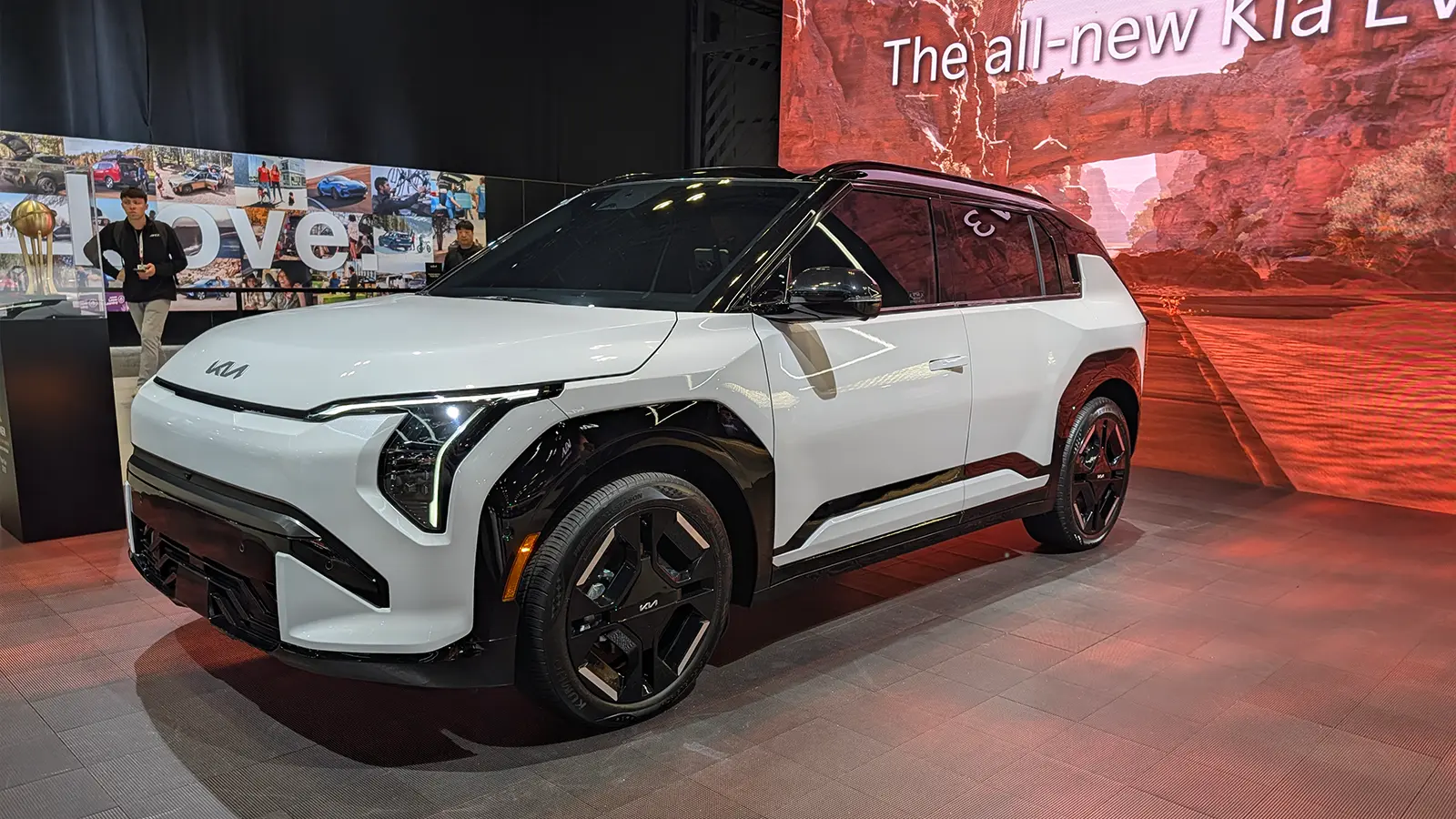 A Kia EV3 three quarter front view