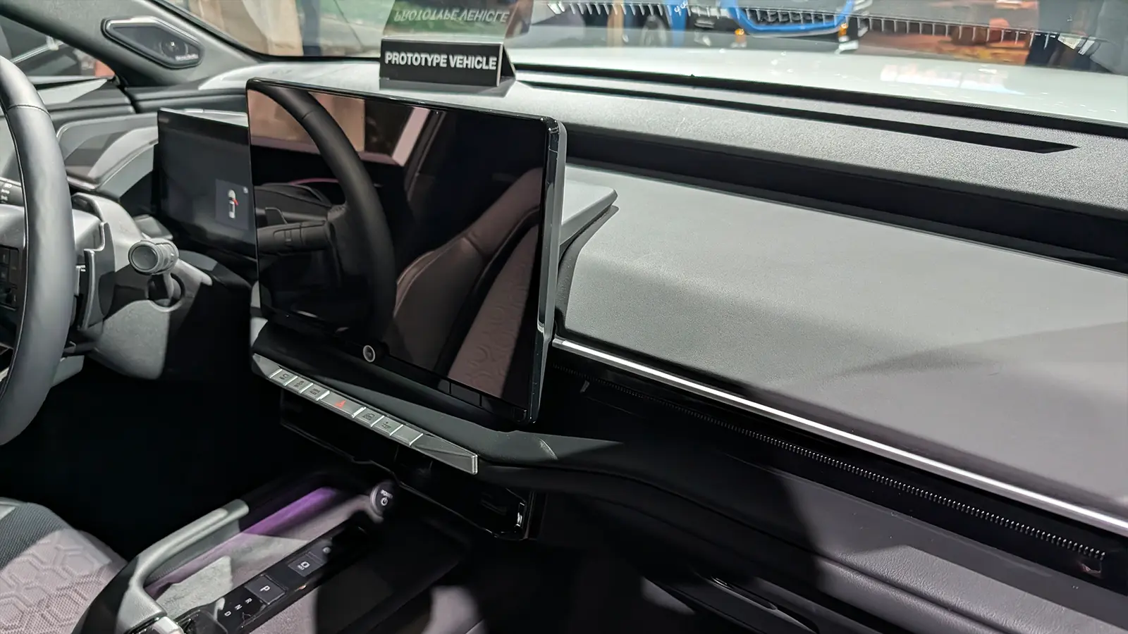 A 2027 Subaru Getaway interior front view from the 2026 NY Auto Show