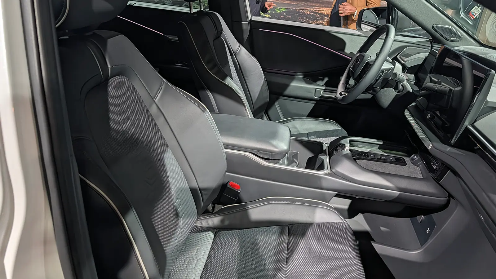 A white 2027 Subaru Getaway interior driver side view from the 2026 NY Auto Show