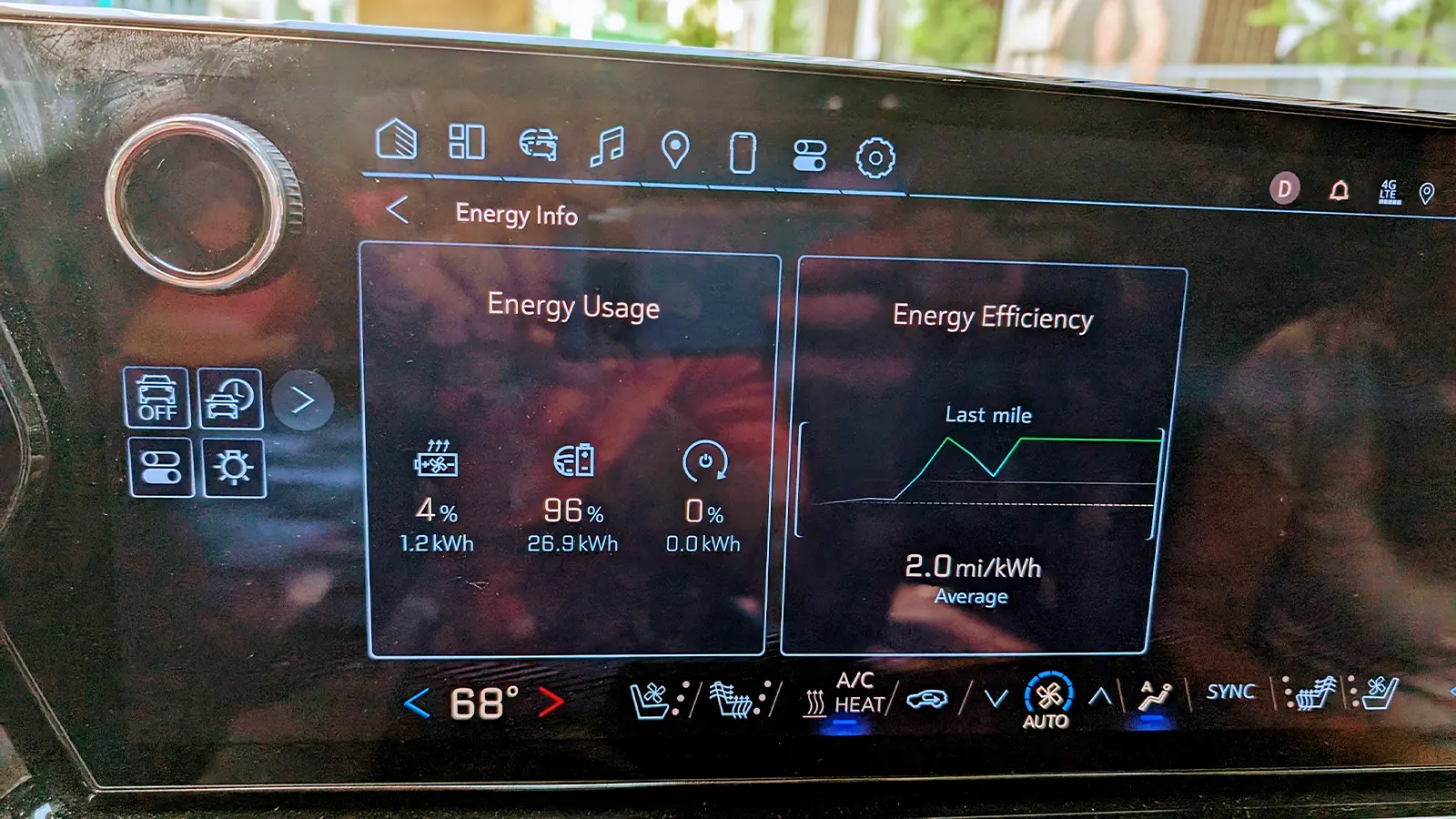 EV driver HUD energy usage and efficiency screen
