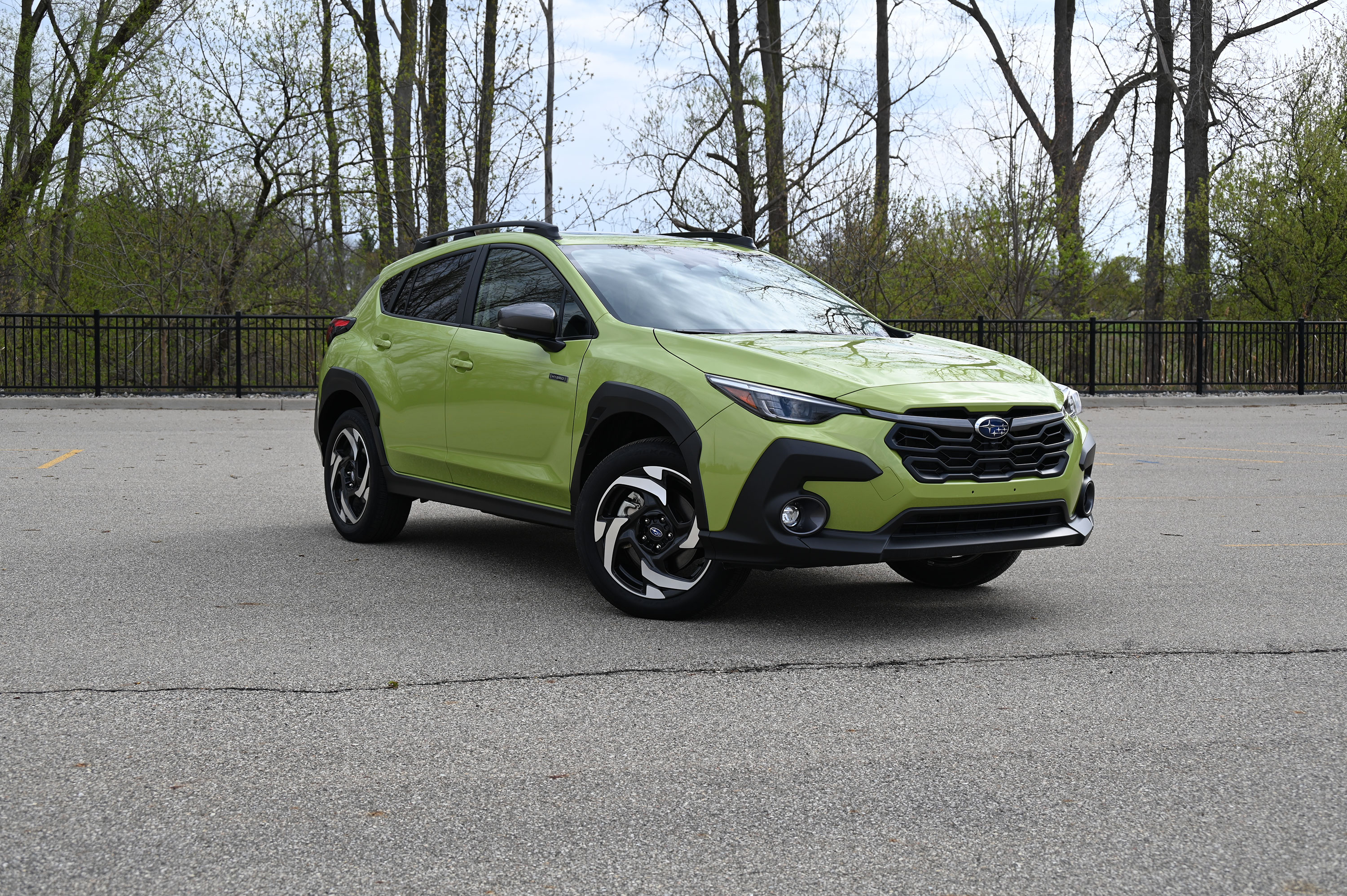 Front of a Green Subaru Crosstek Hybrid 2026 parked in parking lot