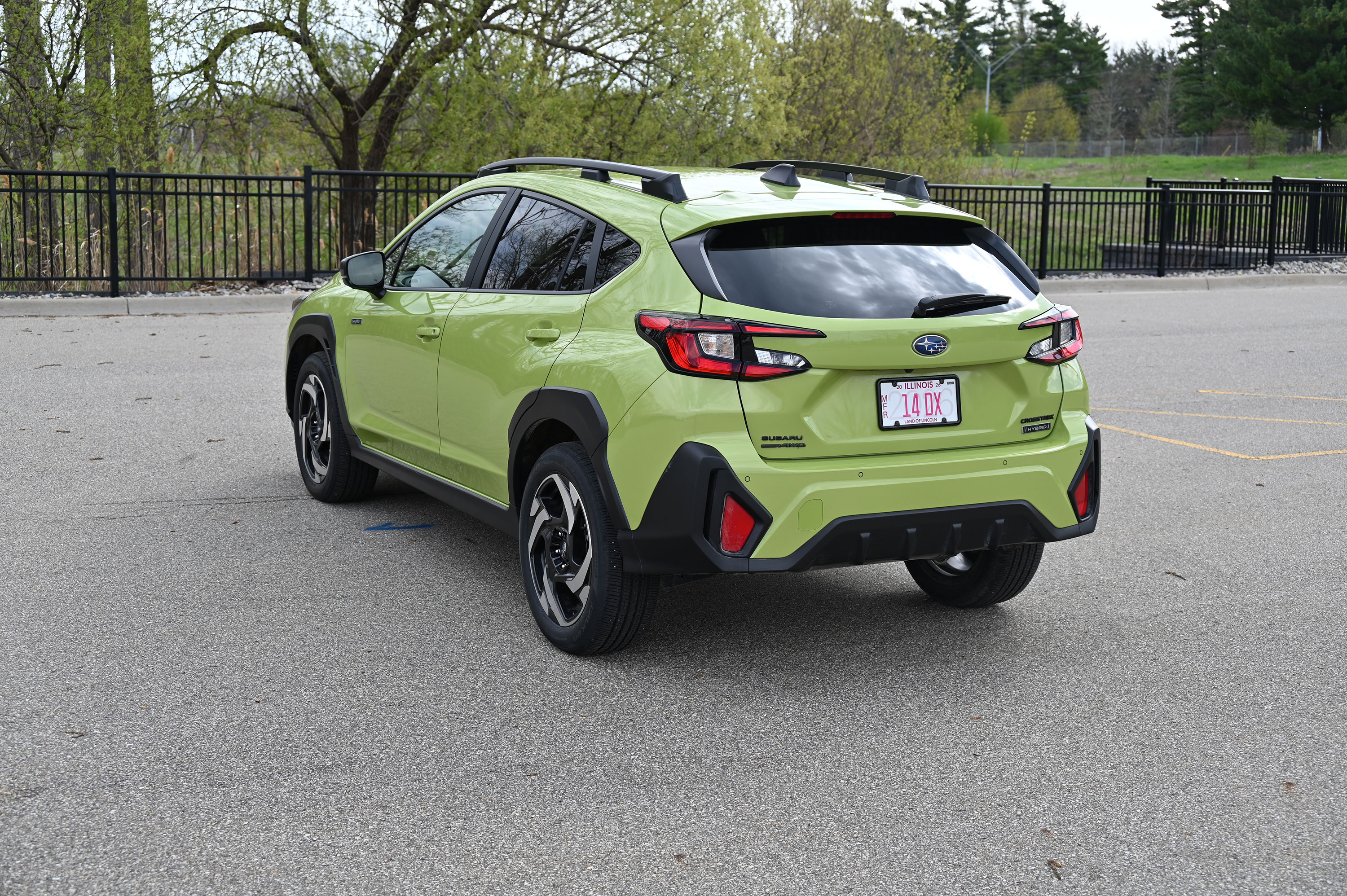 Back of a Green Subaru Crosstek Hybrid 2026 parked in parking lot