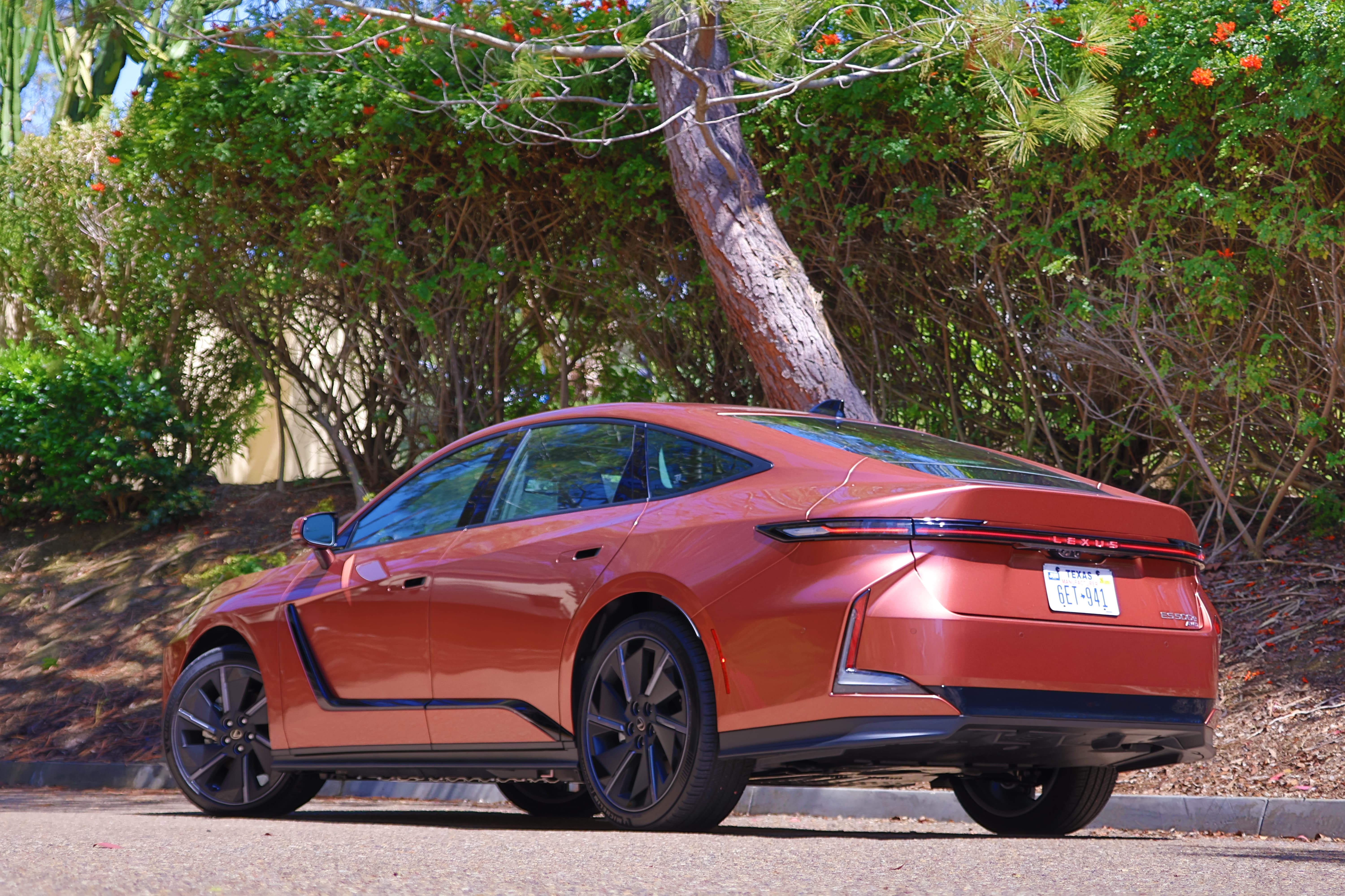 2026 red Lexus ES350e ES500e exterior rear view
