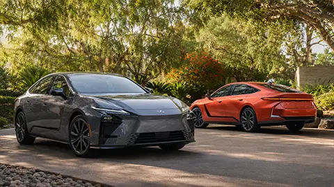 2026 Lexus ES350e ES500e Wavelength and Copper Crest parked outdoors