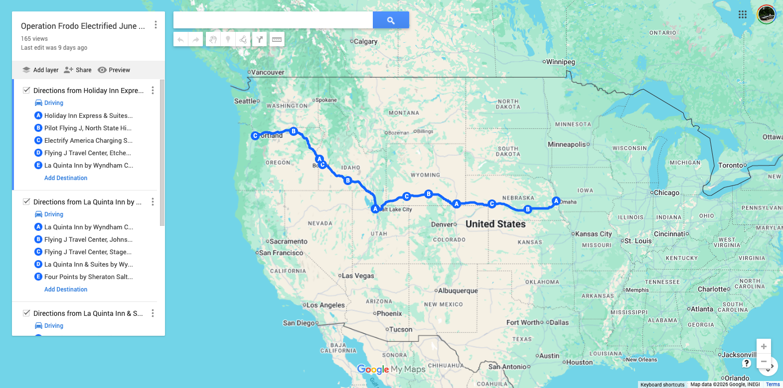 Map showing the route for Operation Frodo Electrified