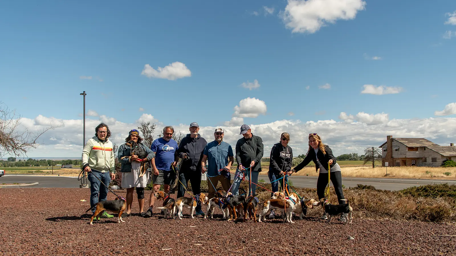 The team of Operation Frodo Electrified standing with the rescue Beagles