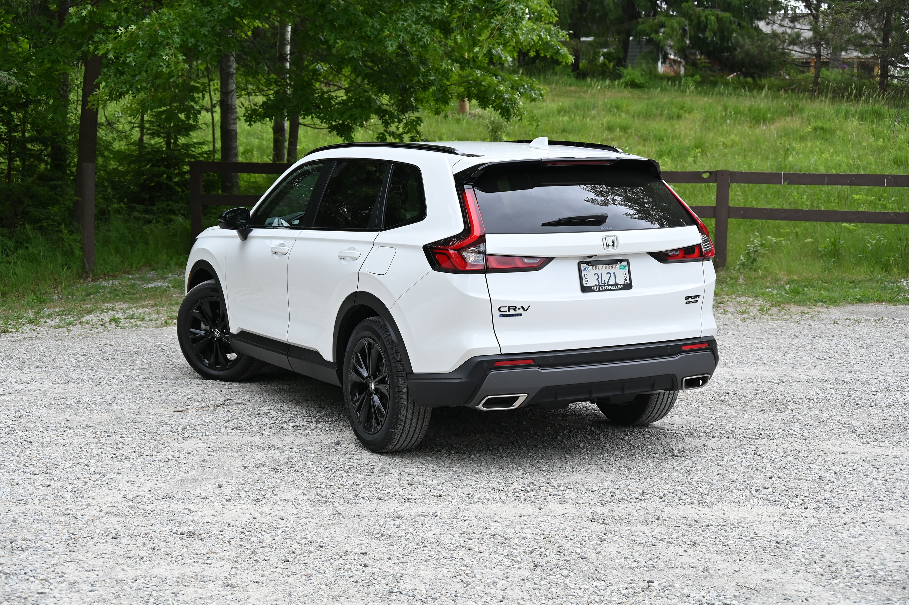 White 2026 Honda CR-V Hybrid Sport rear view