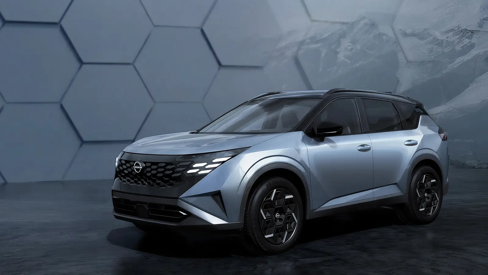 Silver Nissan X-Trail three quarters front angle image