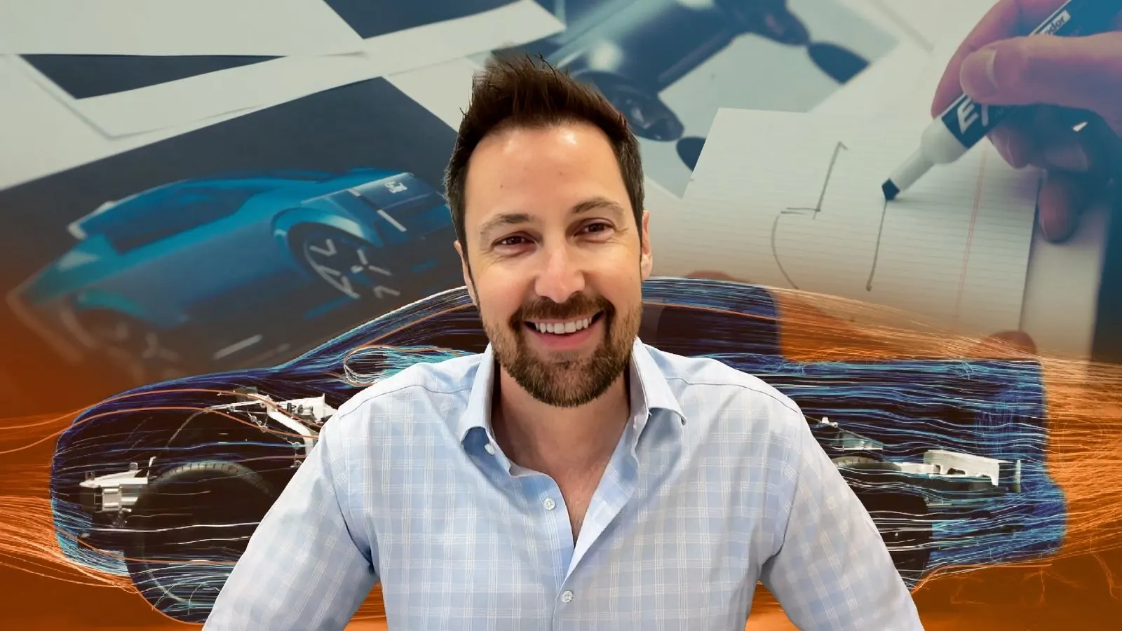 Alan Clarke of Ford Motor Company in front of Ford Fathom graphic art