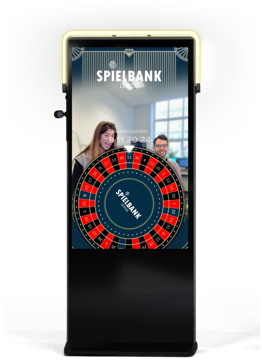 SENSAPE-Stele mit dem digitalen Glücksrad der Spielbank Leipzig