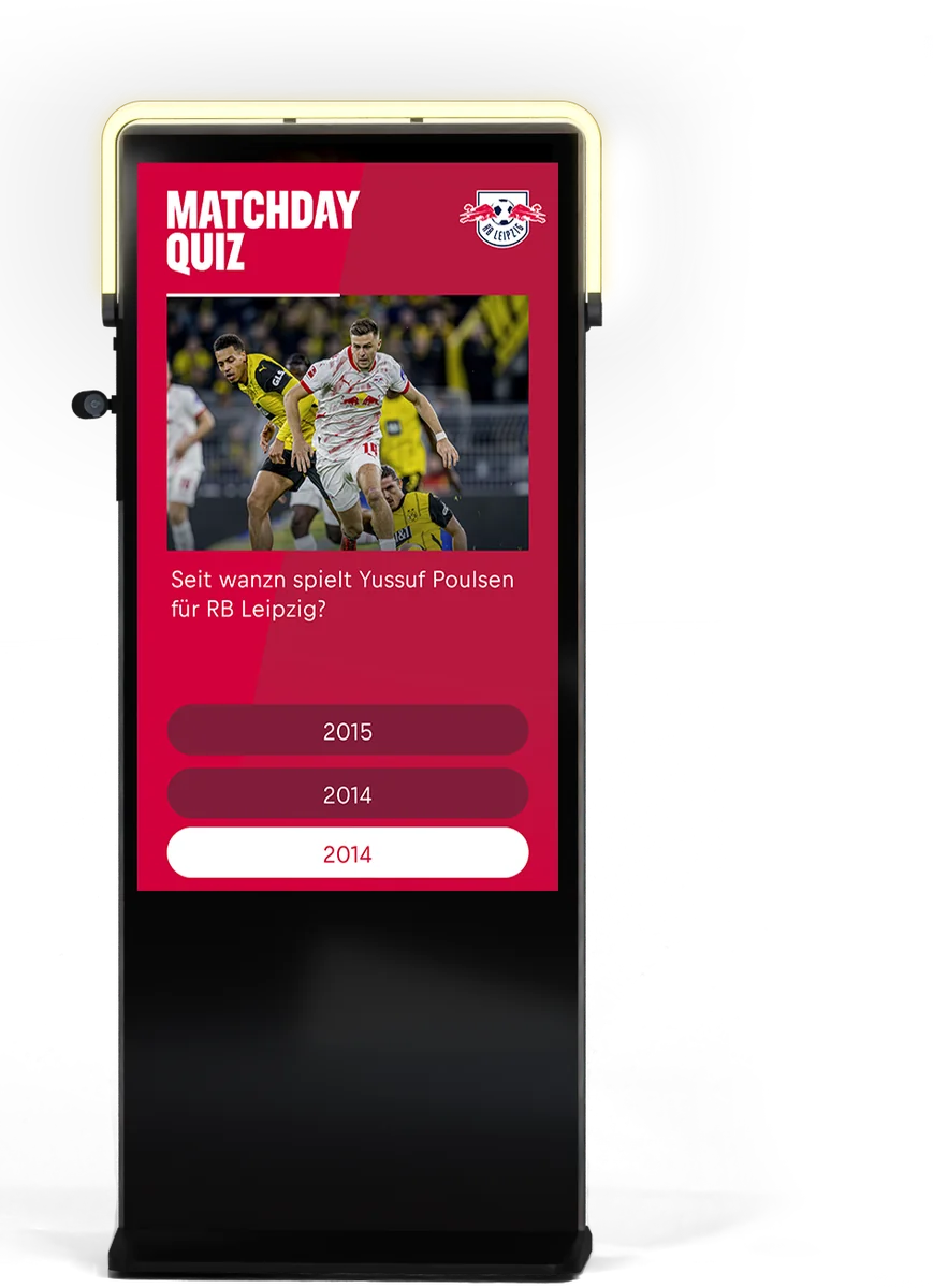 SENSAPE-Stele mit dem Matchday-Quiz von RB Leipzig