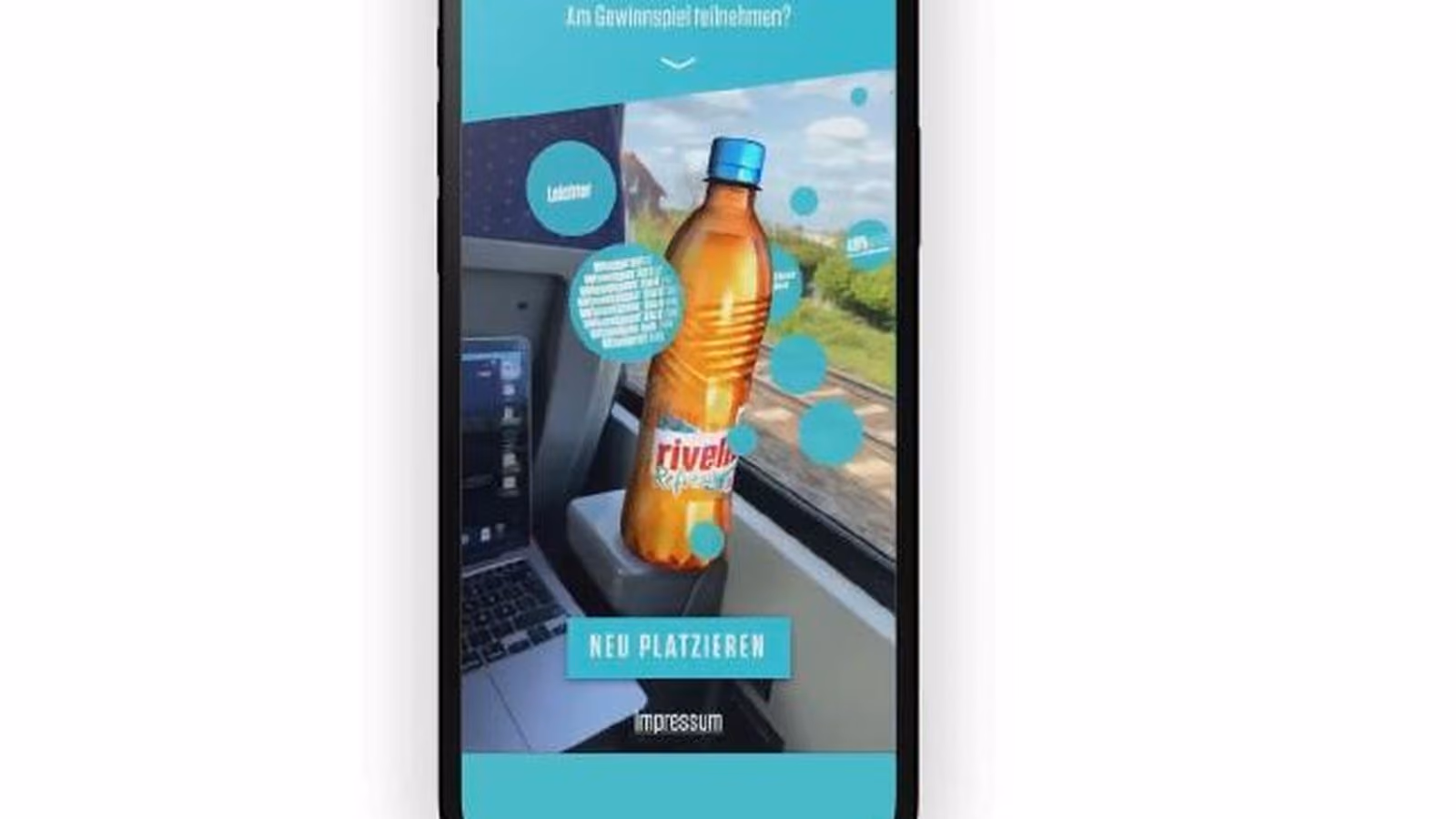 Rivella autonomes WebAR Sampling mit AR-Flasche auf dem Smartphone