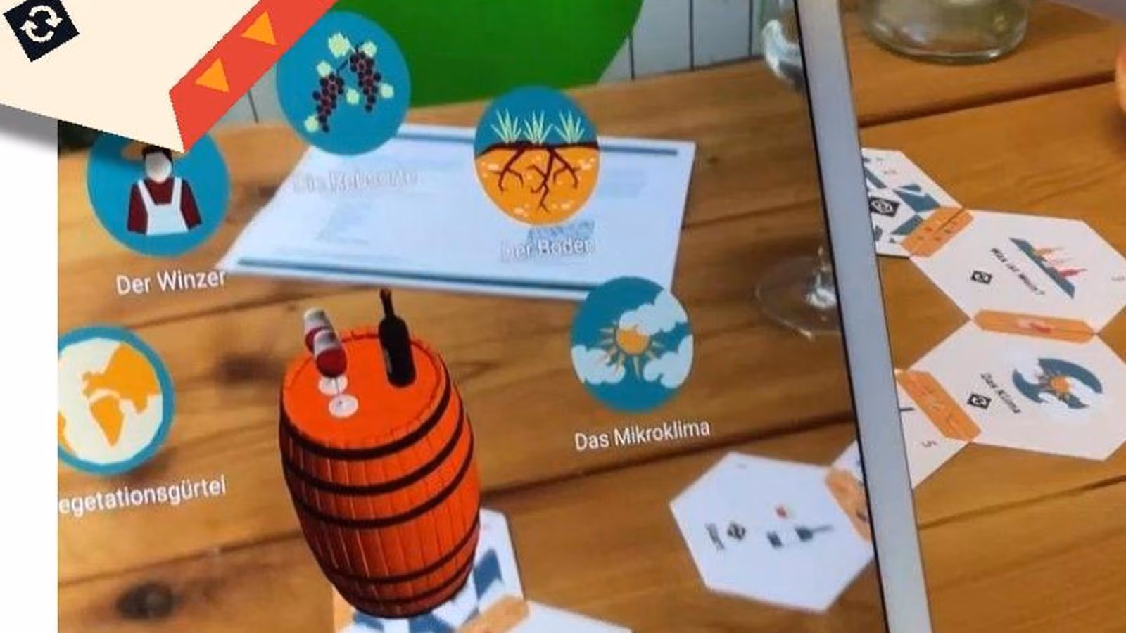 AR Wine Tasting Brettspiel mit scannbaren Karten und 3D-Weinfass im Browser