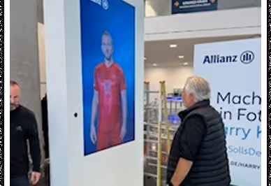Allianz 86 inch gesture-controlled screen with Harry Kane photo experience at a trade fair