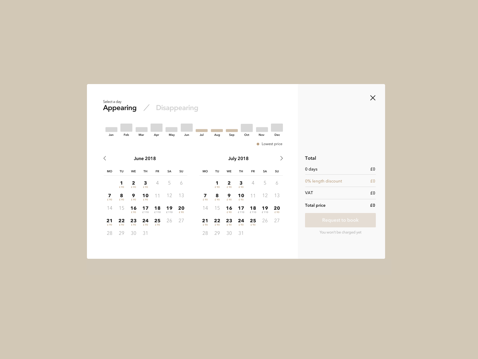Calendar animation of selecting dates