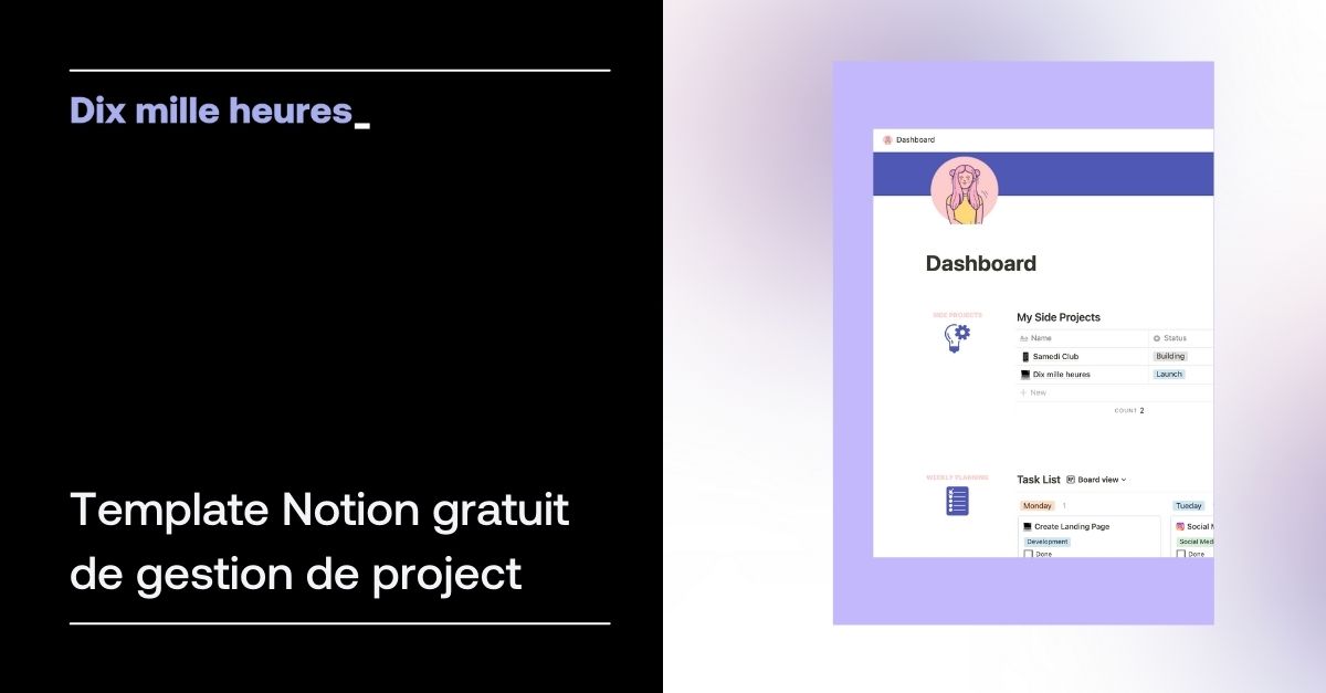 Template Notion gratuit en français de gestion de projet