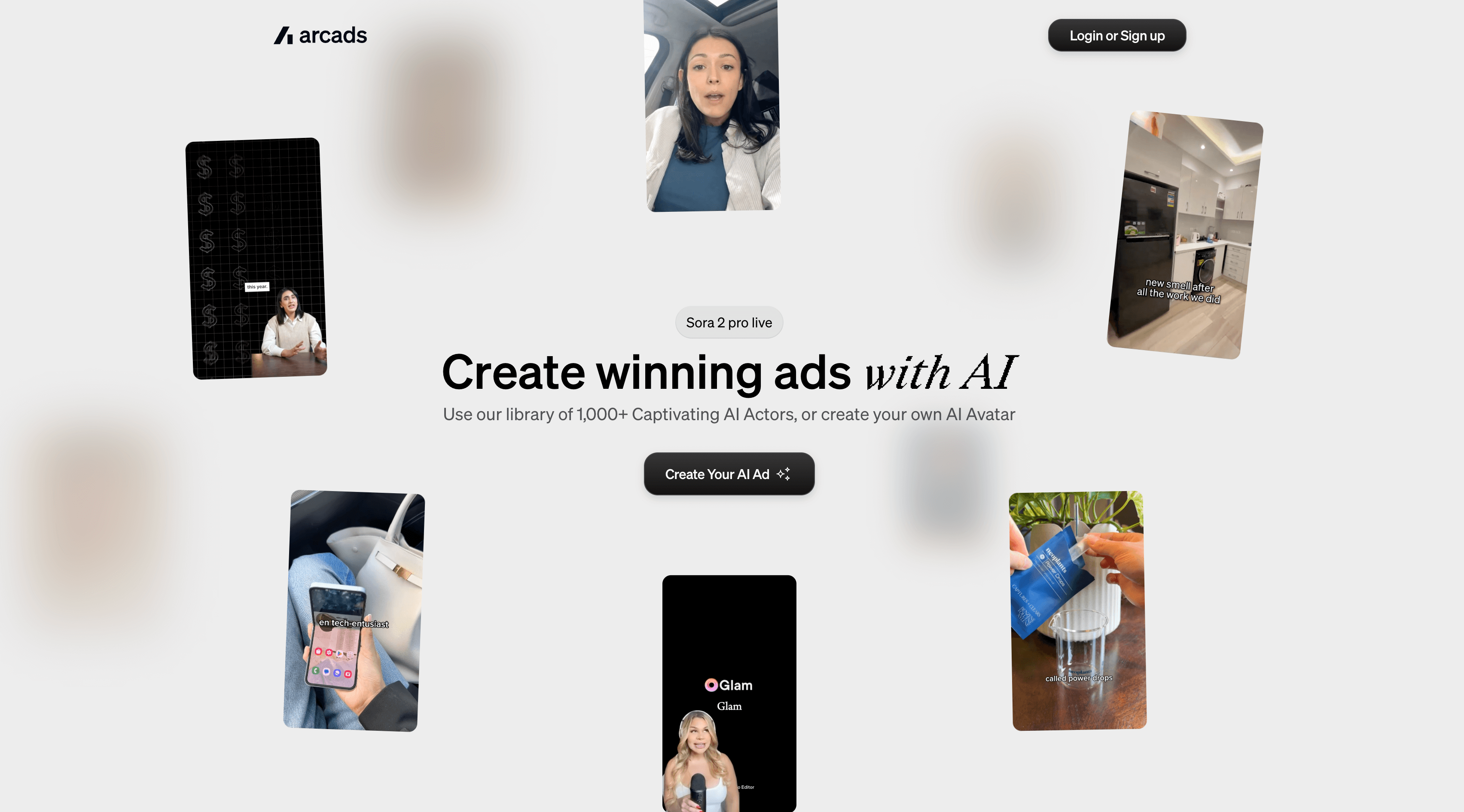 Arcads AI platform focused on automated video ad creation for performance marketing.