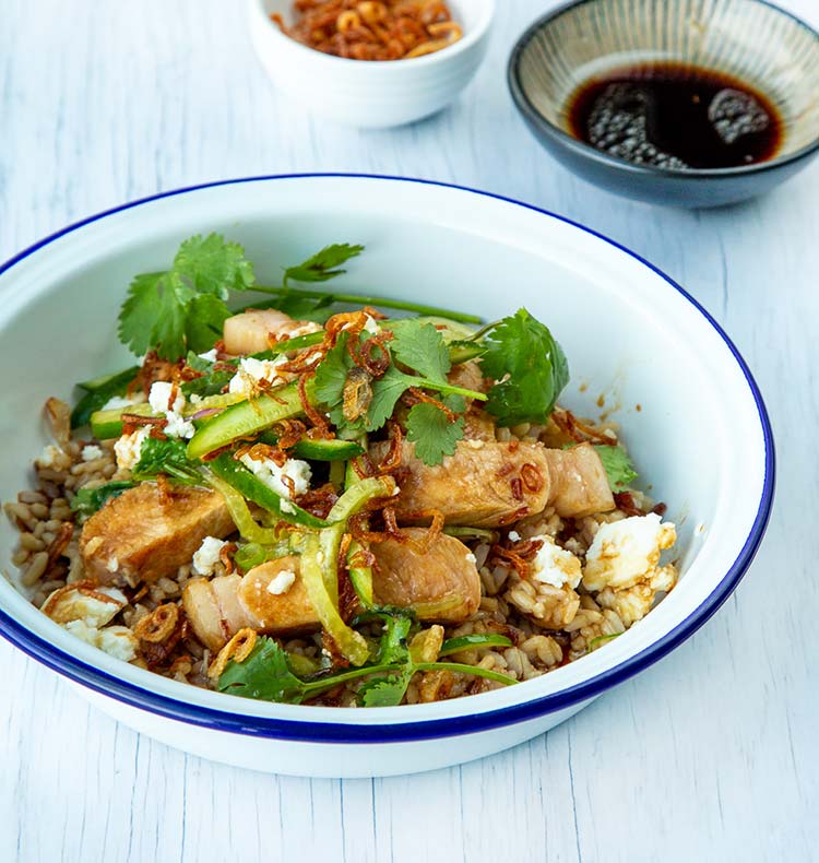 Soy Caramel Pork with Feta and Cucumber Salad | NZ Pork 6+2+2