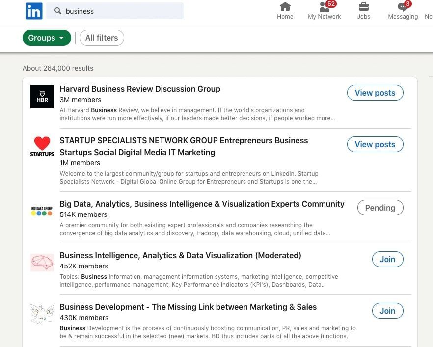 searching groups in linkedin