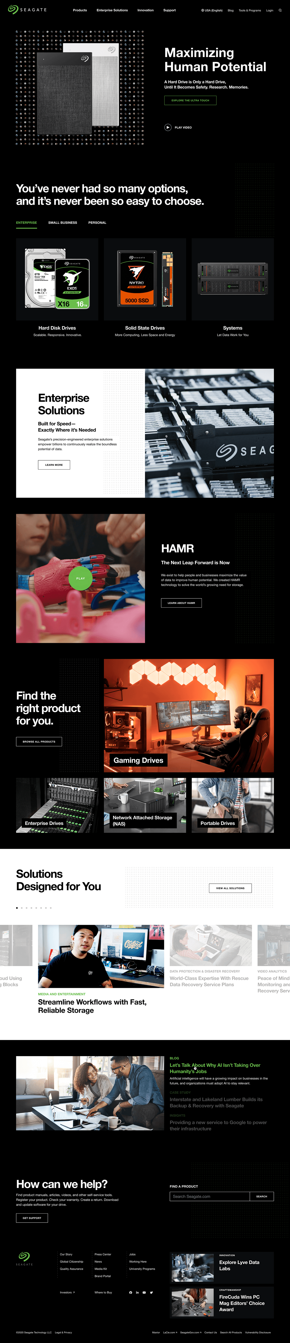 Seagate homepage design