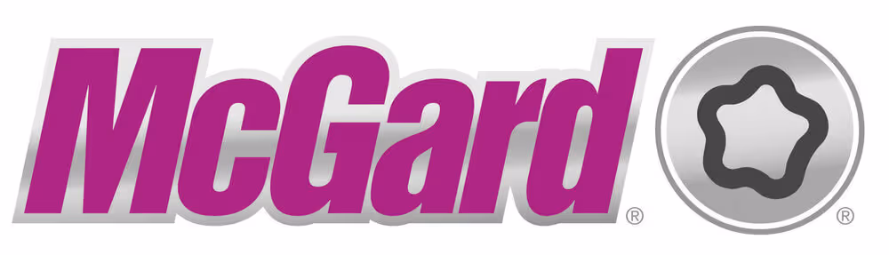 McGard logo with stylized purple text and a round silver emblem featuring a star-shaped design.