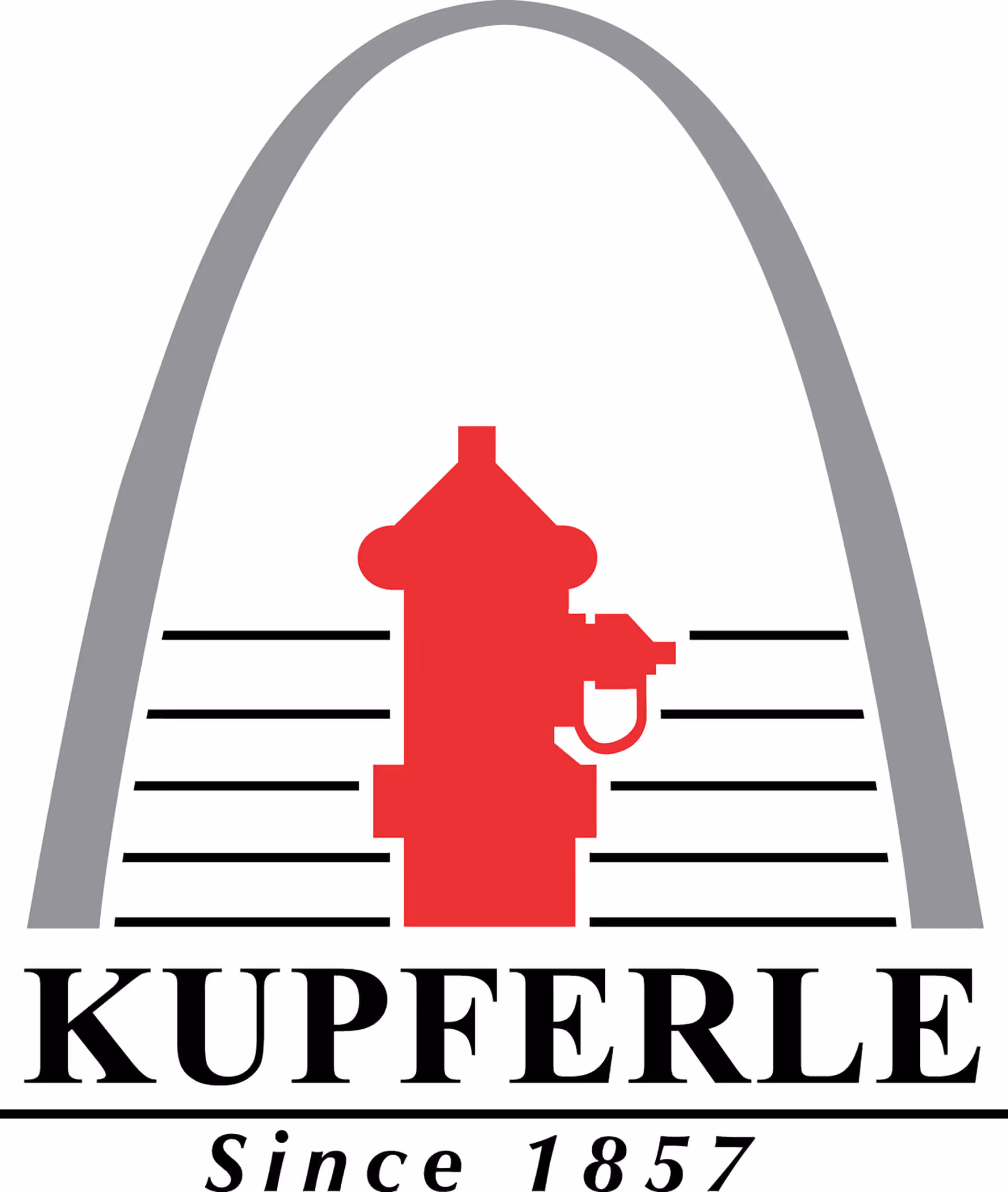 Logo with a red fire hydrant centered under a gray arch, accompanied by the text 'KUPFERLE Since 1857'.
