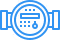 Blue water meter icon with circular dial and digital display.