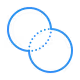 Two overlapping blue outlined circles with a dashed line at the intersection.