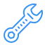 Blue wrench icon representing a tool for fixing or repair.