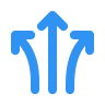 Blue icon showing three upward arrows pointing left, center, and right representing multiple directions.