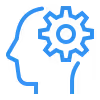 Blue line icon of a human head with a gear symbolizing development skill.